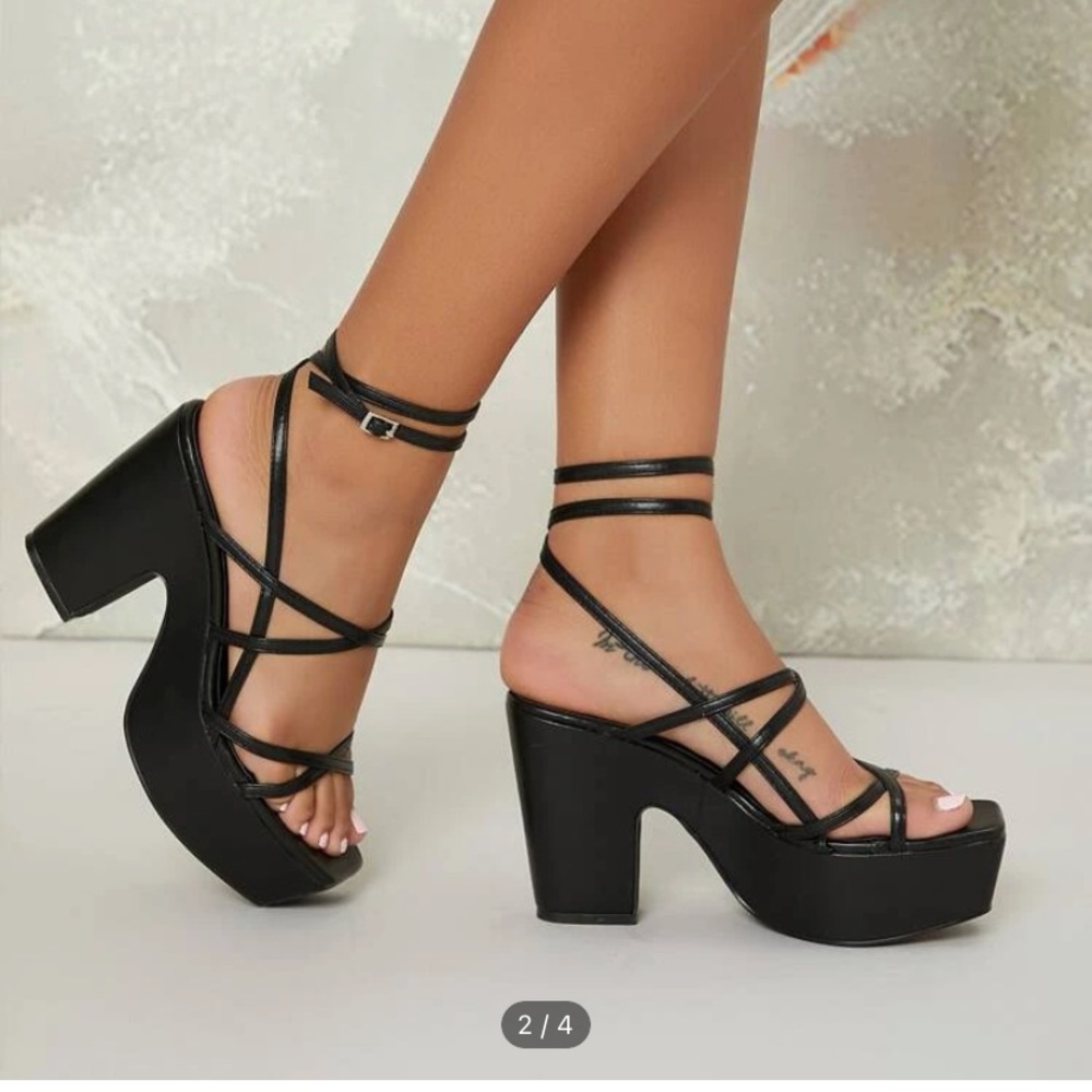 Vegan Leather Open Toe Strappy Platform Heels Size US10